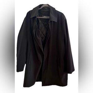 Calvin Klein Black Car Coat Mens 44R Quilted Lined Jacket Classic Minimalist
